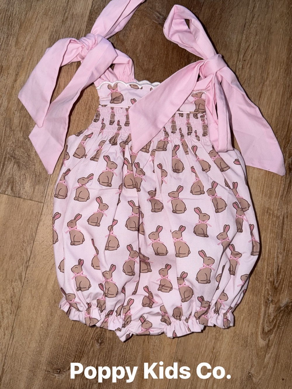 Poppy Kids Co. Pink Bunny Tie-Shoulder One-Piece for Kids